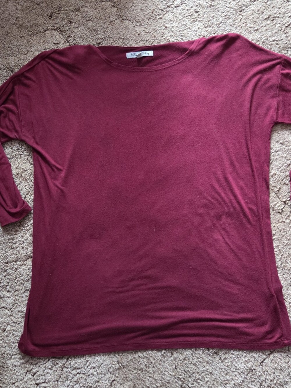 Olivia Sky Long Sleeve Scoop Neck Top in Burgundy Wine